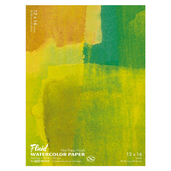 Fluid Artist Watercolor Block, 140 lb (300 GSM) Hot Press Paper Pad for  Watercolor Painting and Wet Media with Easy Block Binding, 9 x 12 inches,  15